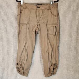 Eddie Bauer Capri Pants Womens 8 Beige Blakely Fit Cargo Cuffed Pockets